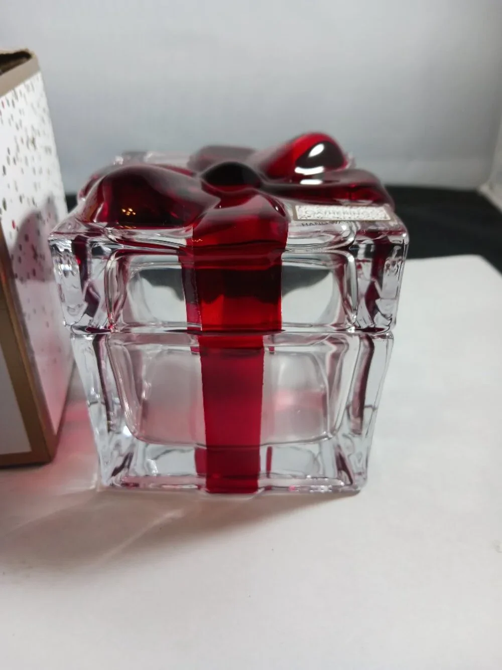 Godinger Gatherings Shannon Crystal Clear Red Bow Gift Box Jewelry Trinket Candy